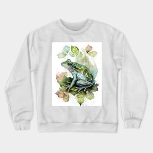 A Green Frog Sitting on a Leaf Watercolor Design Crewneck Sweatshirt